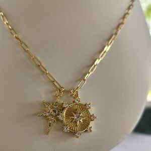 Gold Paper Clip Starburst Necklace